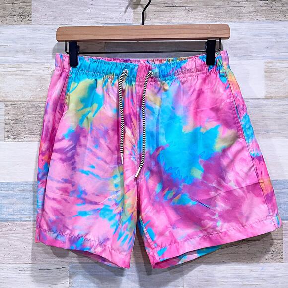 Boardies 5" Colorful Spiral Tie Dye Swim Trunks Blue Pink Pockets Mens Small - Picture 1 of 6